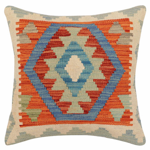 handmade Traditional Pillow Rust Blue Hand-Woven SQUARE 100% WOOL Hand woven turkish pillow2 x 2