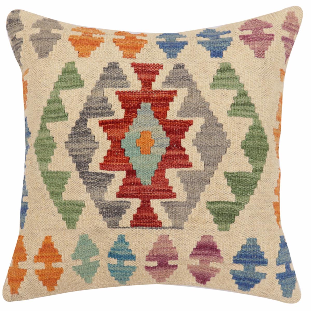 handmade Traditional Pillow Beige Red Hand-Woven SQUARE 100% WOOL Hand woven turkish pillow2 x 2