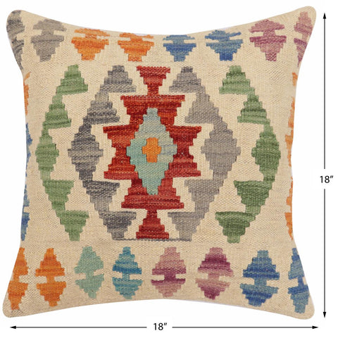 handmade Traditional Pillow Beige Red Hand-Woven SQUARE 100% WOOL Hand woven turkish pillow2 x 2