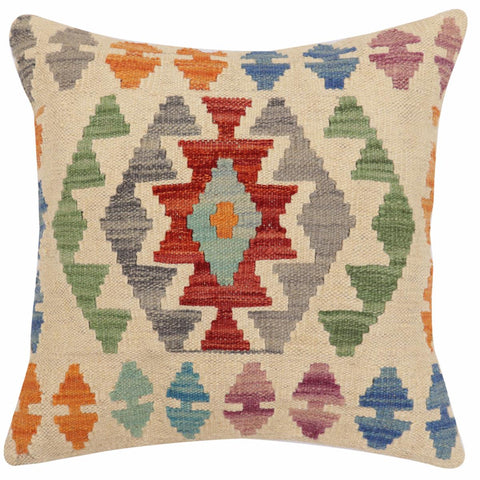 handmade Traditional Pillow Beige Red Hand-Woven SQUARE 100% WOOL Hand woven turkish pillow2 x 2