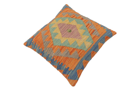 handmade Traditional Pillow Blue Orange Hand-Woven SQUARE 100% WOOL Hand woven turkish pillow2 x 2