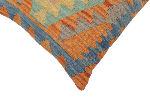 handmade Traditional Pillow Blue Orange Hand-Woven SQUARE 100% WOOL Hand woven turkish pillow2 x 2