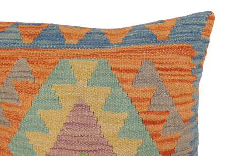 handmade Traditional Pillow Blue Orange Hand-Woven SQUARE 100% WOOL Hand woven turkish pillow2 x 2