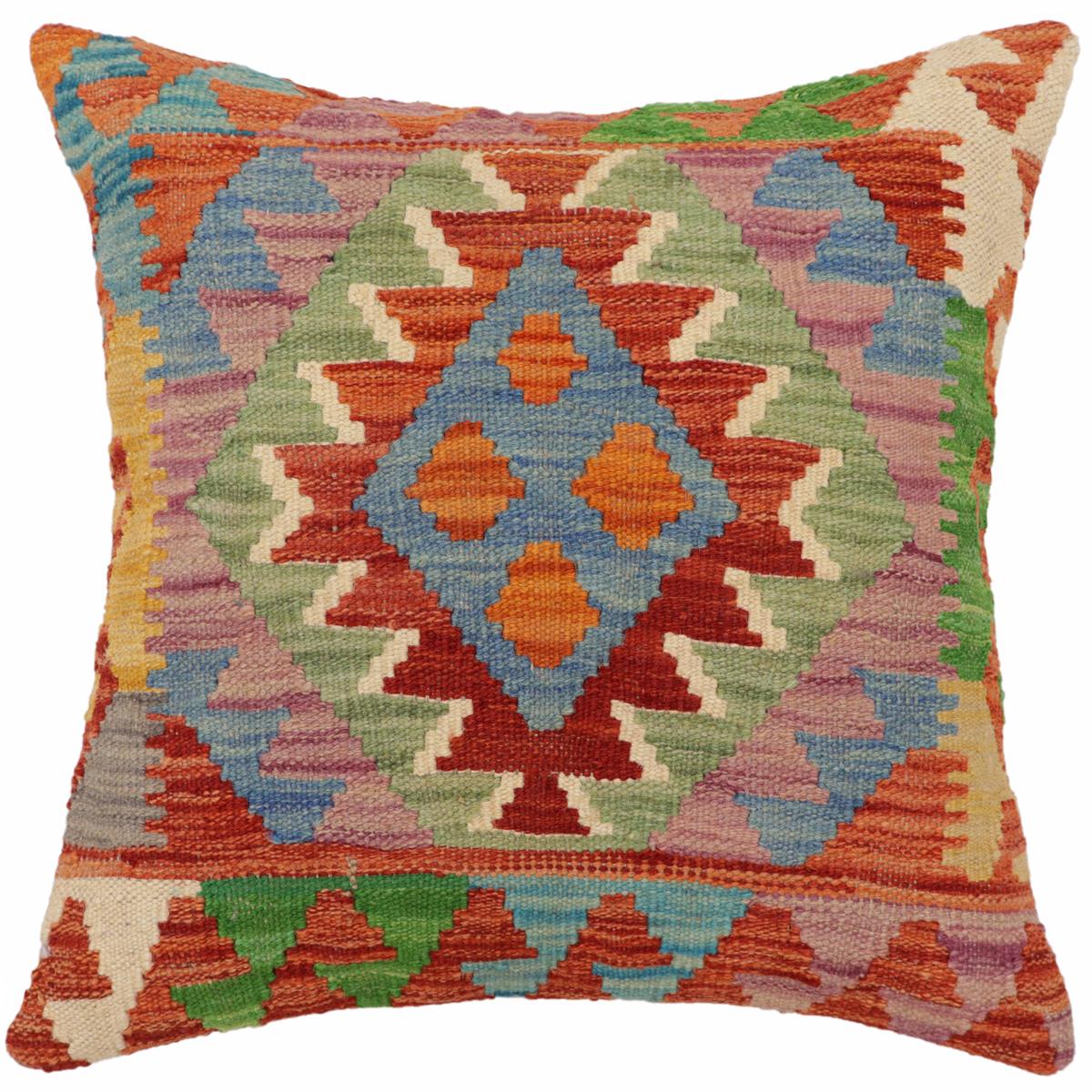 handmade Traditional Pillow Rust Blue Hand-Woven SQUARE 100% WOOL Hand woven turkish pillow2 x 2