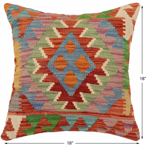 handmade Traditional Pillow Rust Blue Hand-Woven SQUARE 100% WOOL Hand woven turkish pillow2 x 2