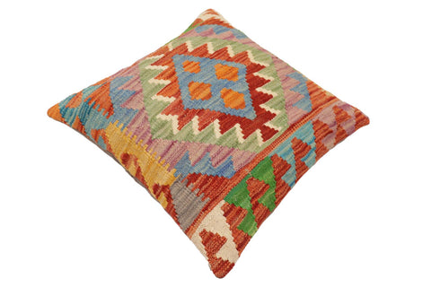 handmade Traditional Pillow Rust Blue Hand-Woven SQUARE 100% WOOL Hand woven turkish pillow2 x 2