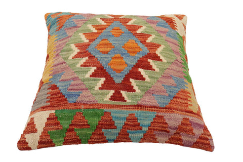 handmade Traditional Pillow Rust Blue Hand-Woven SQUARE 100% WOOL Hand woven turkish pillow2 x 2