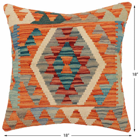 handmade Traditional Pillow Rust Blue Hand-Woven SQUARE 100% WOOL Hand woven turkish pillow2 x 2
