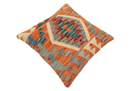 handmade Traditional Pillow Rust Blue Hand-Woven SQUARE 100% WOOL Hand woven turkish pillow2 x 2