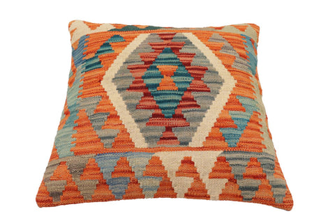 handmade Traditional Pillow Rust Blue Hand-Woven SQUARE 100% WOOL Hand woven turkish pillow2 x 2