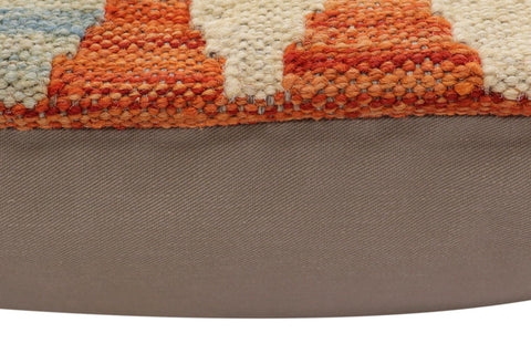 handmade Traditional Pillow Rust Blue Hand-Woven SQUARE 100% WOOL Hand woven turkish pillow2 x 2