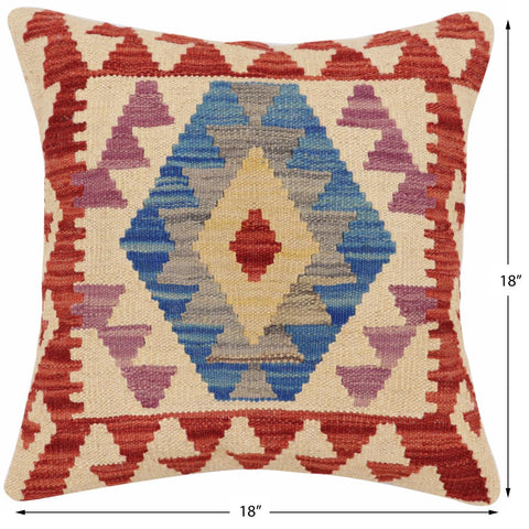 handmade Traditional Pillow Beige Red Hand-Woven SQUARE 100% WOOL Hand woven turkish pillow2 x 2