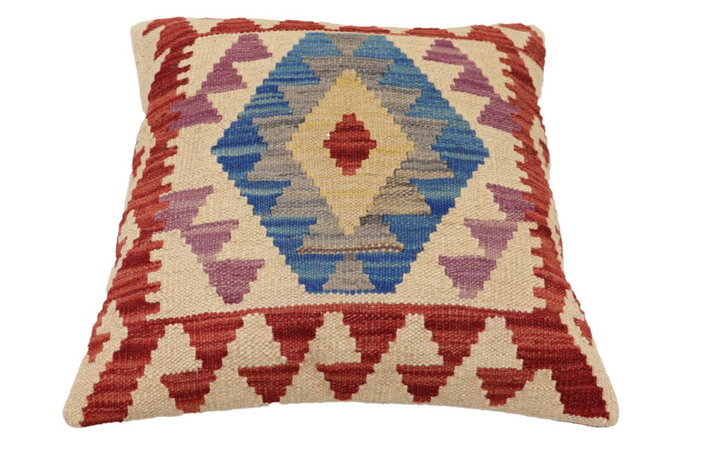 handmade Traditional Pillow Beige Red Hand-Woven SQUARE 100% WOOL Hand woven turkish pillow2' x 2'