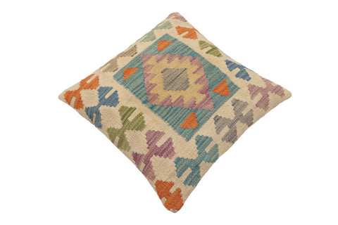 handmade Traditional Pillow Beige Blue Hand-Woven SQUARE 100% WOOL Hand woven turkish pillow2 x 2