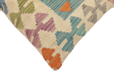 handmade Traditional Pillow Beige Blue Hand-Woven SQUARE 100% WOOL Hand woven turkish pillow2 x 2