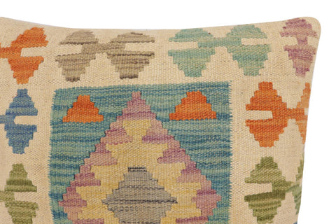 handmade Traditional Pillow Beige Blue Hand-Woven SQUARE 100% WOOL Hand woven turkish pillow2 x 2