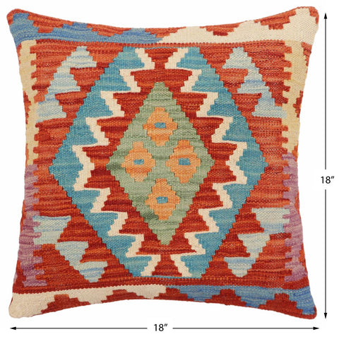 handmade Traditional Pillow Rust Blue Hand-Woven SQUARE 100% WOOL Hand woven turkish pillow2 x 2