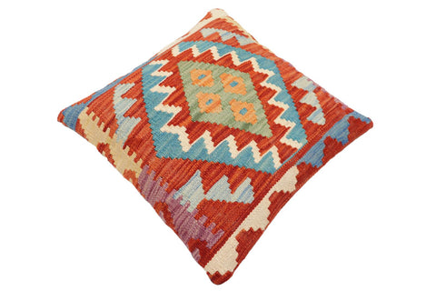 handmade Traditional Pillow Rust Blue Hand-Woven SQUARE 100% WOOL Hand woven turkish pillow2 x 2