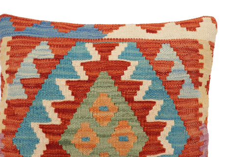 handmade Traditional Pillow Rust Blue Hand-Woven SQUARE 100% WOOL Hand woven turkish pillow2 x 2