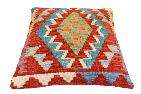 handmade Traditional Pillow Rust Blue Hand-Woven SQUARE 100% WOOL Hand woven turkish pillow2 x 2
