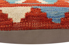 handmade Traditional Pillow Rust Blue Hand-Woven SQUARE 100% WOOL Hand woven turkish pillow2' x 2'