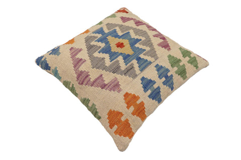 handmade Traditional Pillow Beige Blue Hand-Woven SQUARE 100% WOOL Hand woven turkish pillow2 x 2