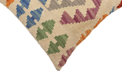 handmade Traditional Pillow Beige Blue Hand-Woven SQUARE 100% WOOL Hand woven turkish pillow2 x 2
