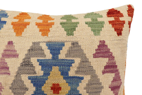 handmade Traditional Pillow Beige Blue Hand-Woven SQUARE 100% WOOL Hand woven turkish pillow2 x 2