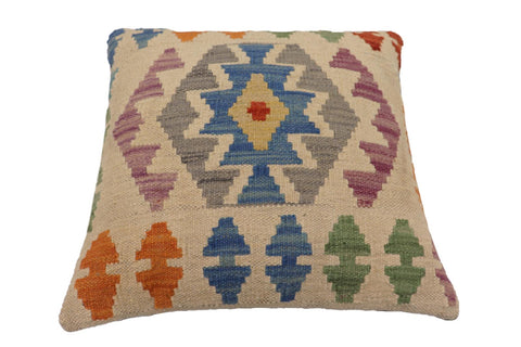 handmade Traditional Pillow Beige Blue Hand-Woven SQUARE 100% WOOL Hand woven turkish pillow2 x 2
