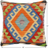 handmade Traditional Pillow Rust Blue Hand-Woven SQUARE 100% WOOL  Hand woven turkish pillow  2 x 2