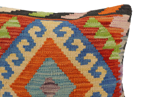 handmade Traditional Pillow Rust Blue Hand-Woven SQUARE 100% WOOL  Hand woven turkish pillow  2 x 2