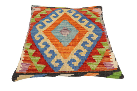 handmade Traditional Pillow Rust Blue Hand-Woven SQUARE 100% WOOL  Hand woven turkish pillow  2 x 2