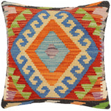 handmade Traditional Pillow Rust Blue Hand-Woven SQUARE 100% WOOL  Hand woven turkish pillow  2 x 2