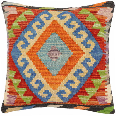 handmade Traditional Pillow Rust Blue Hand-Woven SQUARE 100% WOOL  Hand woven turkish pillow  2 x 2