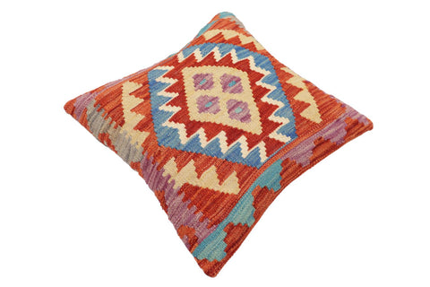 handmade Traditional Pillow Rust Blue Hand-Woven SQUARE 100% WOOL Hand woven turkish pillow2 x 2