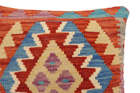 handmade Traditional Pillow Rust Blue Hand-Woven SQUARE 100% WOOL Hand woven turkish pillow2 x 2