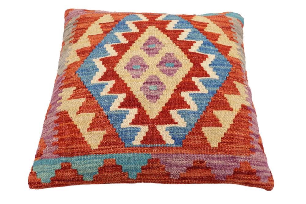 handmade Traditional Pillow Rust Blue Hand-Woven SQUARE 100% WOOL Hand woven turkish pillow2' x 2'