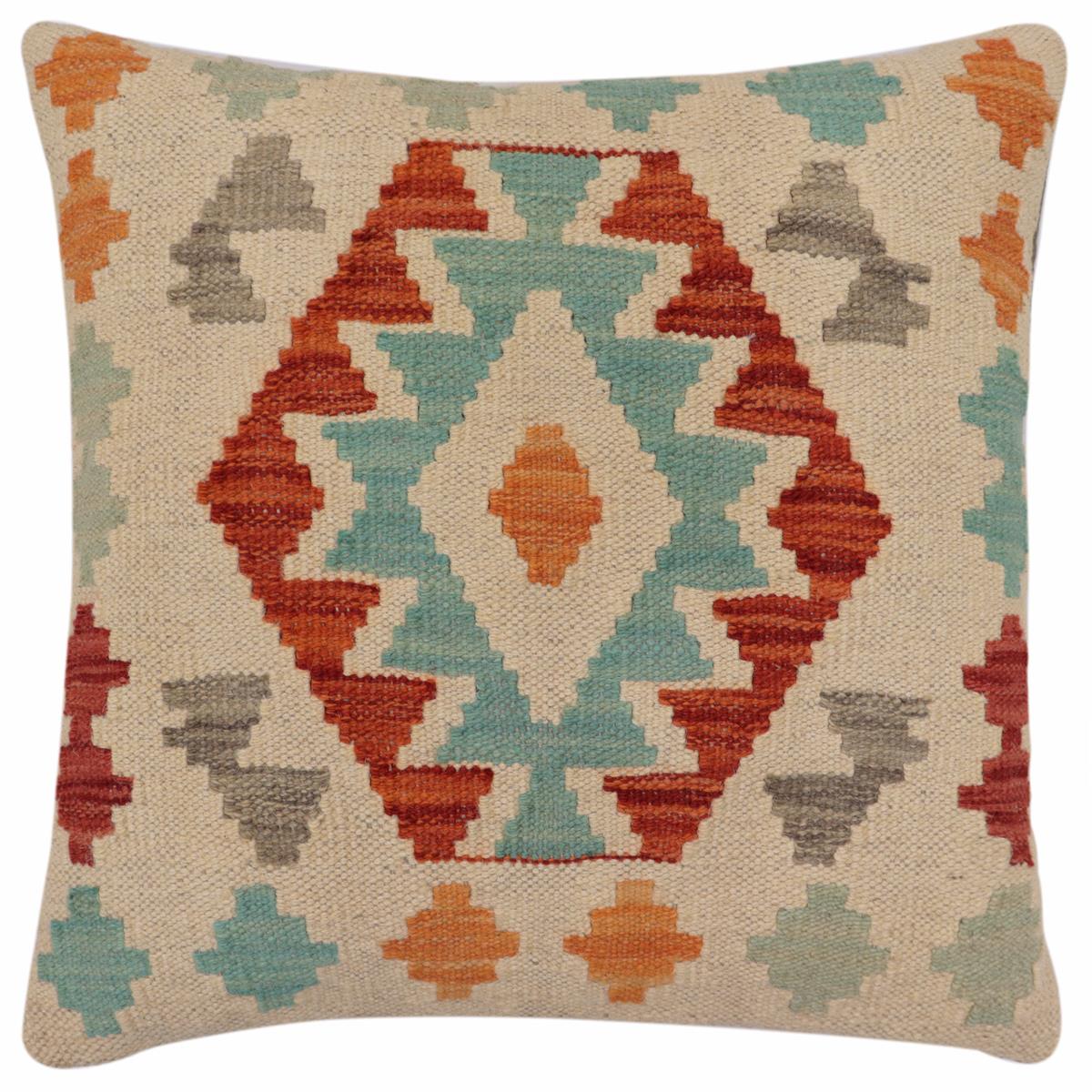 handmade Traditional Pillow Beige Rust Hand-Woven SQUARE 100% WOOL Hand woven turkish pillow2 x 2
