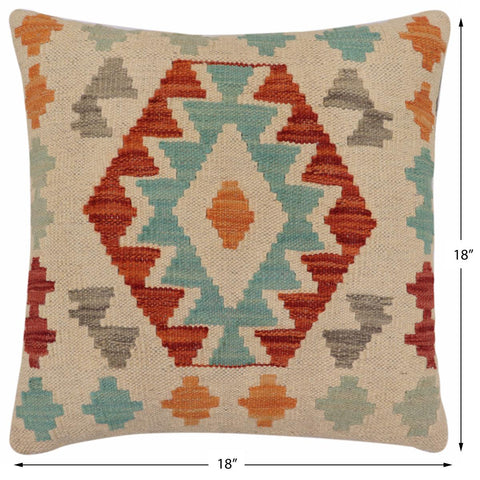 handmade Traditional Pillow Beige Rust Hand-Woven SQUARE 100% WOOL Hand woven turkish pillow2 x 2
