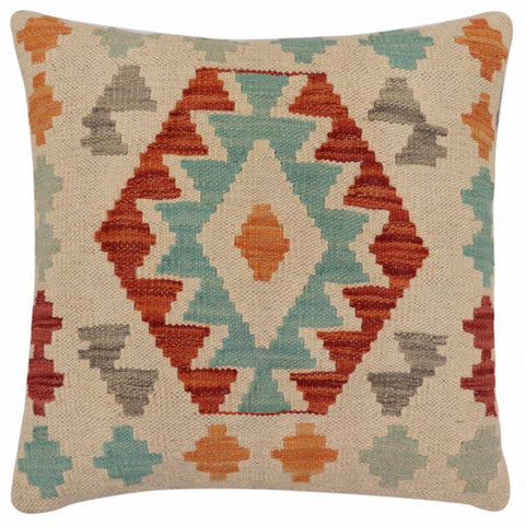 handmade Traditional Pillow Beige Rust Hand-Woven SQUARE 100% WOOL Hand woven turkish pillow2 x 2