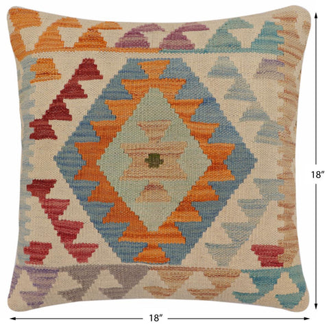 handmade Traditional Pillow Beige Blue Hand-Woven SQUARE 100% WOOL Hand woven turkish pillow2 x 2