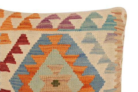 handmade Traditional Pillow Beige Blue Hand-Woven SQUARE 100% WOOL Hand woven turkish pillow2 x 2
