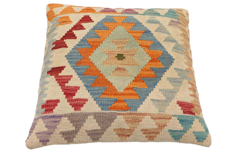 handmade Traditional Pillow Beige Blue Hand-Woven SQUARE 100% WOOL Hand woven turkish pillow2 x 2