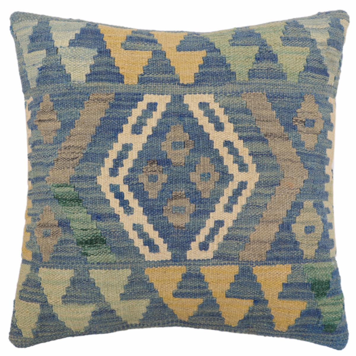 handmade Traditional Pillow Blue Gray Hand-Woven SQUARE 100% WOOL Hand woven turkish pillow2 x 2