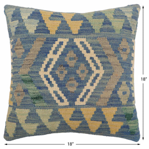 handmade Traditional Pillow Blue Gray Hand-Woven SQUARE 100% WOOL Hand woven turkish pillow2 x 2