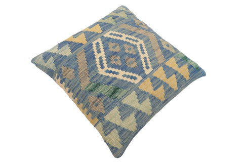 handmade Traditional Pillow Blue Gray Hand-Woven SQUARE 100% WOOL Hand woven turkish pillow2 x 2