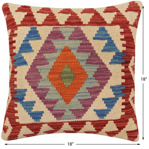 handmade Traditional Pillow Beige Red Hand-Woven SQUARE 100% WOOL Hand woven turkish pillow2 x 2