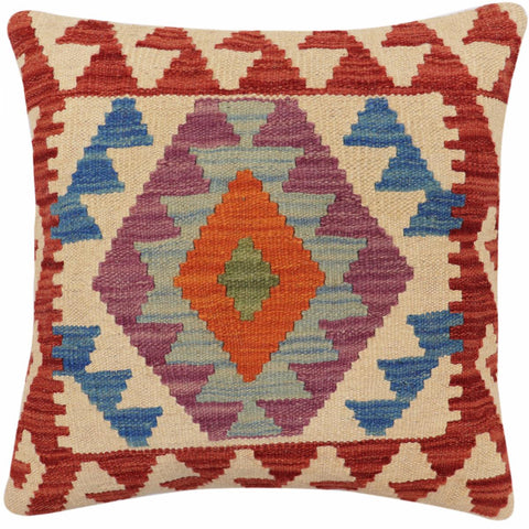 handmade Traditional Pillow Beige Red Hand-Woven SQUARE 100% WOOL Hand woven turkish pillow2 x 2