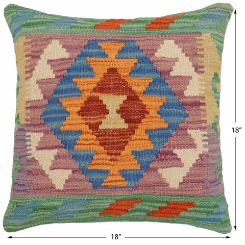 handmade Traditional Pillow Blue Rust Hand-Woven SQUARE 100% WOOL Hand woven turkish pillow2 x 2