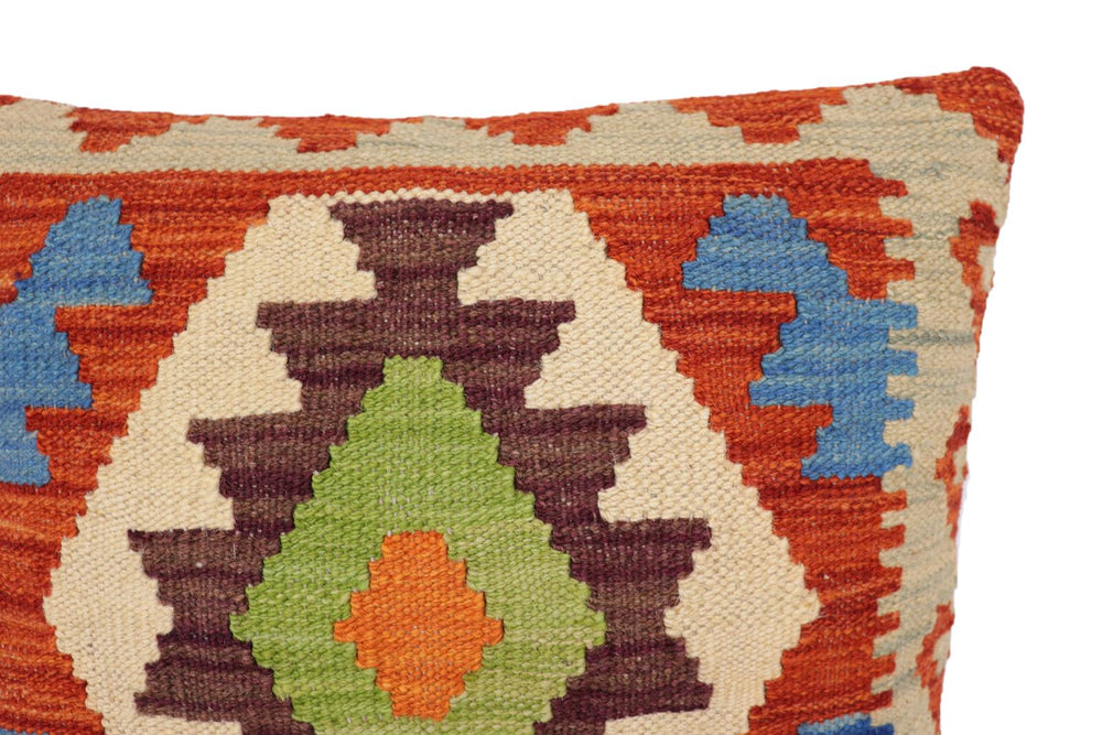 handmade Traditional Pillow Rust Blue Hand-Woven SQUARE 100% WOOL Hand woven turkish pillow2' x 2'